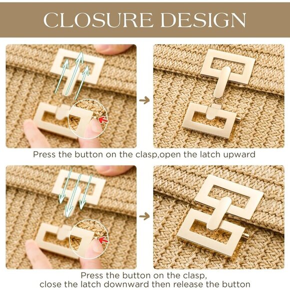 🆕Women White Straw Raffia Woven Beach Bag Clutch Crossbody Shoulder Purse - Picture 5 of 6